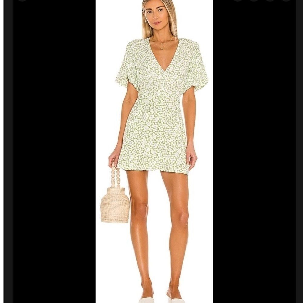 Faithfull the Brand Ilia Floral Print Dress Sz S. Green White